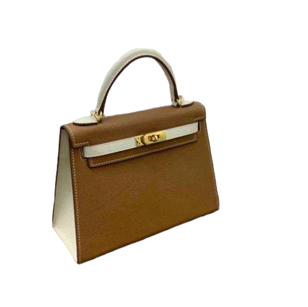 Camel Brown and Cream Top Handle Mini Bag